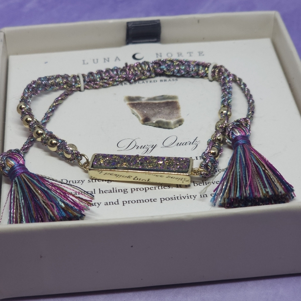 Luna Norte Multicolor Druzy Quartz Adjustable Bracelet NWT - Picture 2 of 3